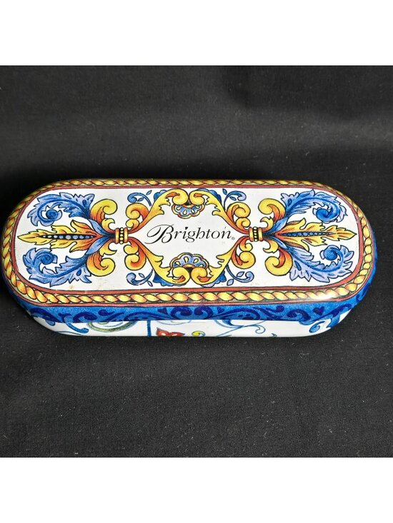 Brighton Accessories - Brighton Sunglass Case Eyeglass Hinged Tin Box Scroll Floral Blue White 6"